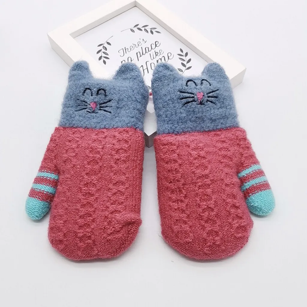 ARLONEET толстые перчатки для маленьких мальчиков и девочек с мультяшным котом, зимние вязаные перчатки, толстые теплые митенки, перчатки CN01