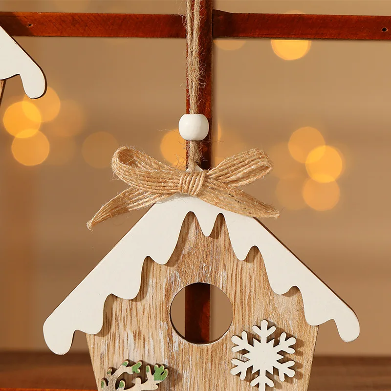 Рождественские украшения деревянный дом нарисованный старый человек Снеговик Лось кулон Рождественская елка украшения Бесплатная