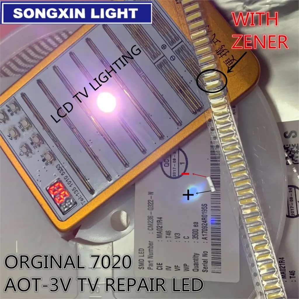 100pcs AOT LED 7020 Backlight TV High Power 1W 3V 55LM Cool white For LCD Application With Zener | Электронные компоненты и