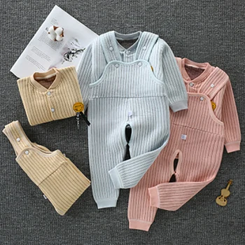 

Children's Autumn Winter Thermal Underwear Set Thick Cotton Bib Newborn Cotton Padded Children's Clothing