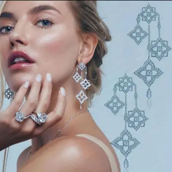 

GODK TRENDY Long Tassel Statement Earrings For Women Wedding Cubic Zircon Party Dubai Bridal Jewelry