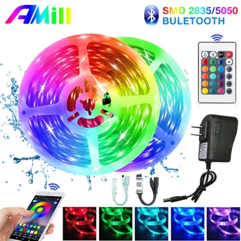 

AMill 15M Bluetooth LED Strip Light RGB 5050 SMD Flexible Ribbon Waterproof RGB LED Lights for Room 5M 10M Tape Backlight DC 12V