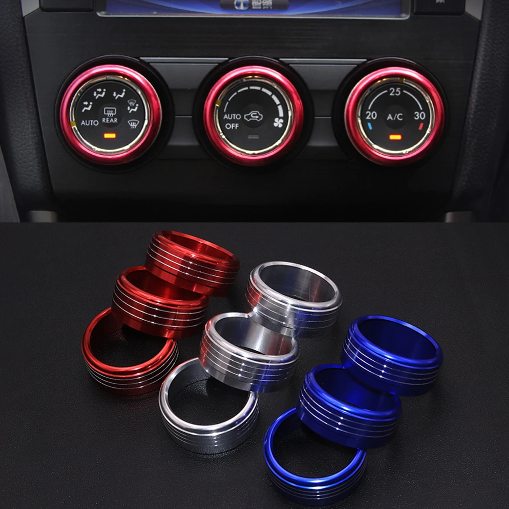 

3x Control Knob Ring Cover Aluminum Alloy Air Conditioner Condition Button Circle Fit For Subaru XV 2012-2017 Forester 2013-2018