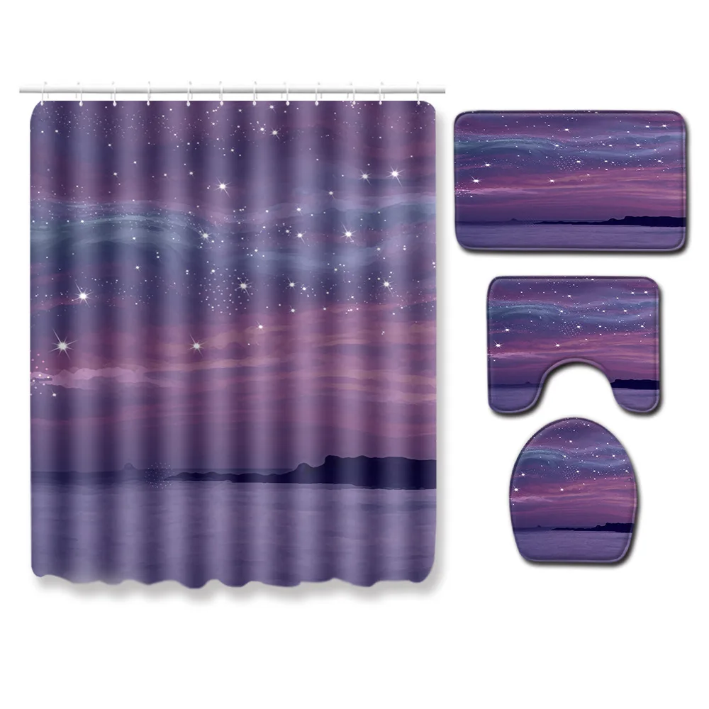 Zeegle 4Pcs Bath Mat Set Cartoon Doormat Bathroom Floor Rug Waterproof Toilet Shower Curtain Shower Room Rug Toilet Seat Cover - Цвет: PA36
