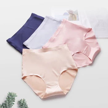 

Sexy Solid Color Women Panties Ice Silk Briefs Seamless Underwear High Waist Pants Comfort Lingerie Girls Body Shaper Underpants