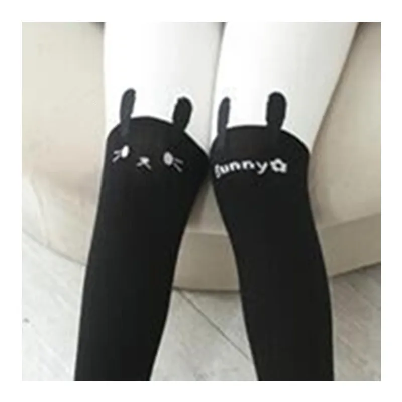 and lower black Cartoon Cat Kids Socks Girls long Socks Cotton Knee High Leg Warmers princess Socks Long Tube Children Knee Socks Kid Dance Sock - Цвет: and lower black