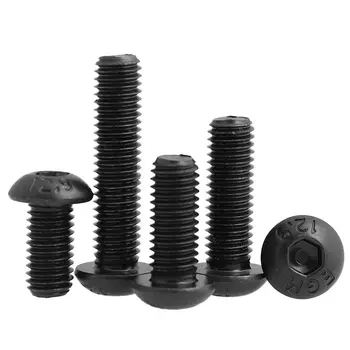 

10pcs M3 M4 M5 DIN7380 12.9 Hex Hexagon Socket Bolt Button Head Allen Screw Pan Round Head Mushroom Head 8-30mm Length Black