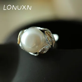 

2.2*1.1cm leaves Ring 925 Sterling Silver Natural Freshwater Pearl Rings For Women Female open Ring Fine Jewelry lovers gift