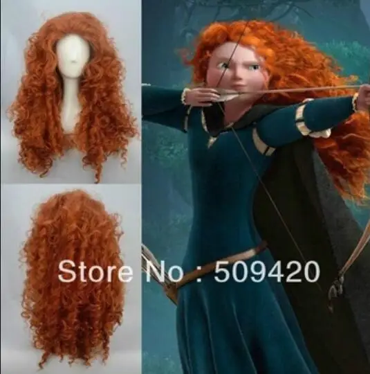 Парик Популярные Brave merida Длинные оранжевые кудрявые термостойкие косплей парик