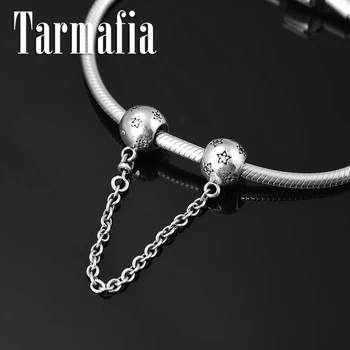 

Real 925 Sterling Silver fine Round shape stars pattern Safety Chain Beads Fit Original European Charms Bracelet Jewelry making
