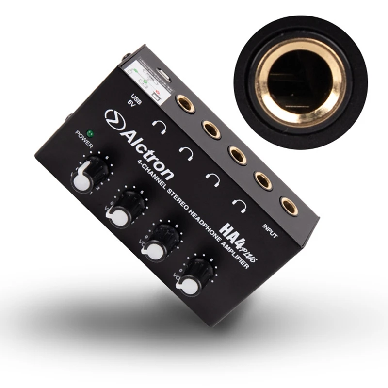 Alctron HA4 Plus 4 Channel Mini Headphone Amplifier Compact USB Interface Powered Supply for Studio Stage Performance