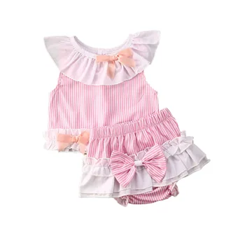 

Fashion Toddler Baby Girls Summer Clothes Princess Girls Ruffles Striped T-shirts+Shorts Pants Baby Girls Cotton Casual Outfits