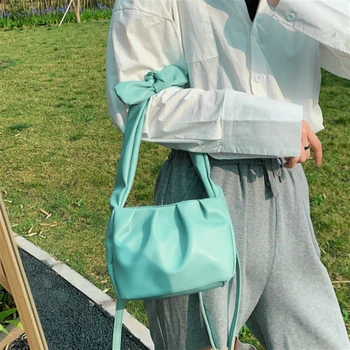 

Pleated Bowknot Shoulder Bags for Women Fashion Soft Leather Handbags Solid Color Ladies Small Crossbody Bags daily Clutch Purse