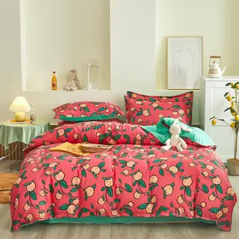 

Bonenjoy Bed Sheet Set Queen Size Duvet Cover Set For Bed King Size dekbedovertrek Fruit Pattern Quilt Cover With Pillowcase
