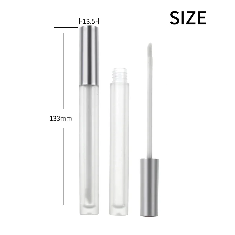 50pcs/lot 2.5ml matte clear lip tubes Slender round Lipstick tubes Matte silver cap frosted bottle Air lip glaze tube wholesale