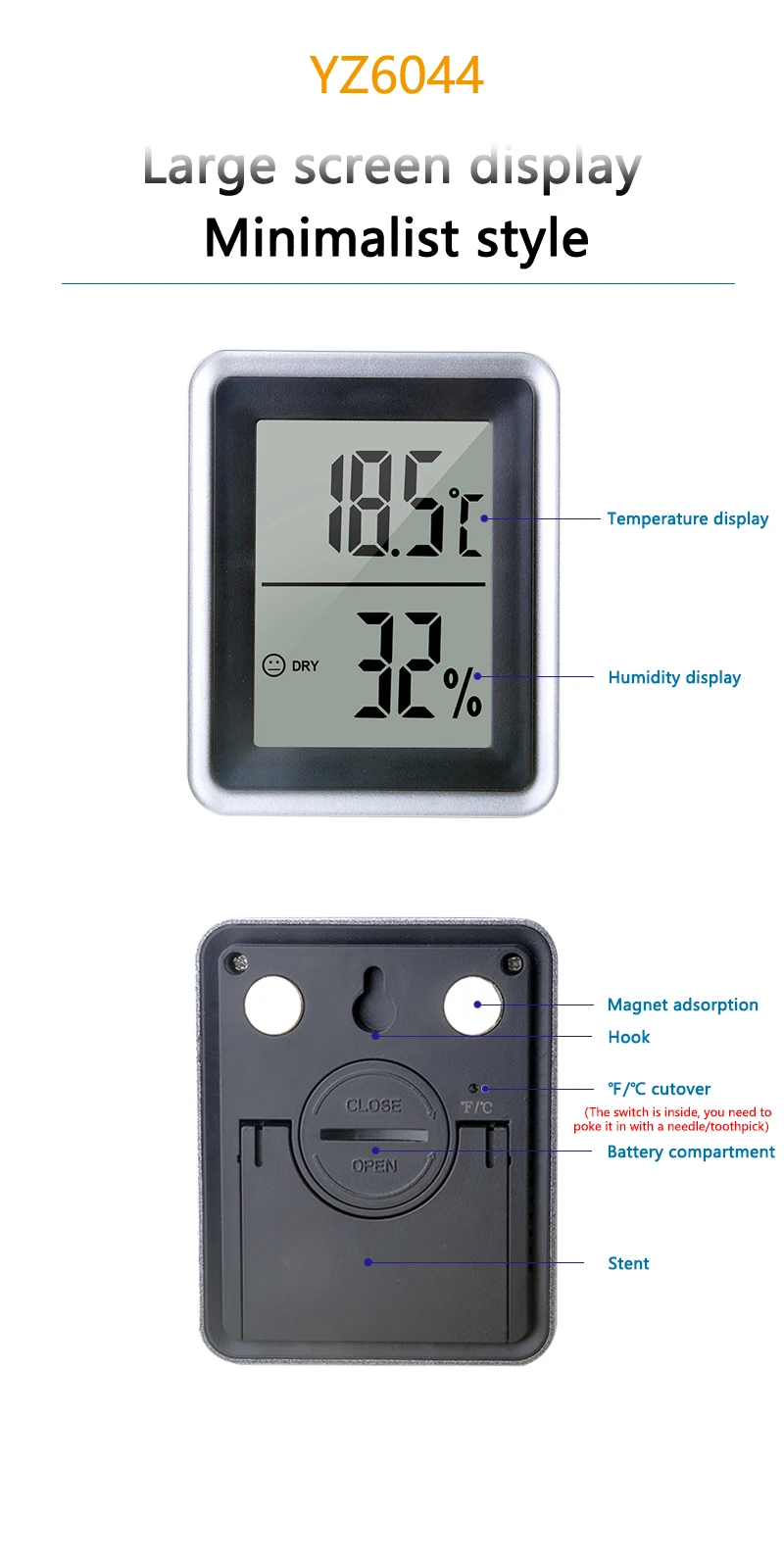 Description Picture 3 of itemNew Mini LCD Digital Thermometer Hygrometer Temperature Indoor Convenient Temperature Sensor Humidity Meter Gauge Instruments