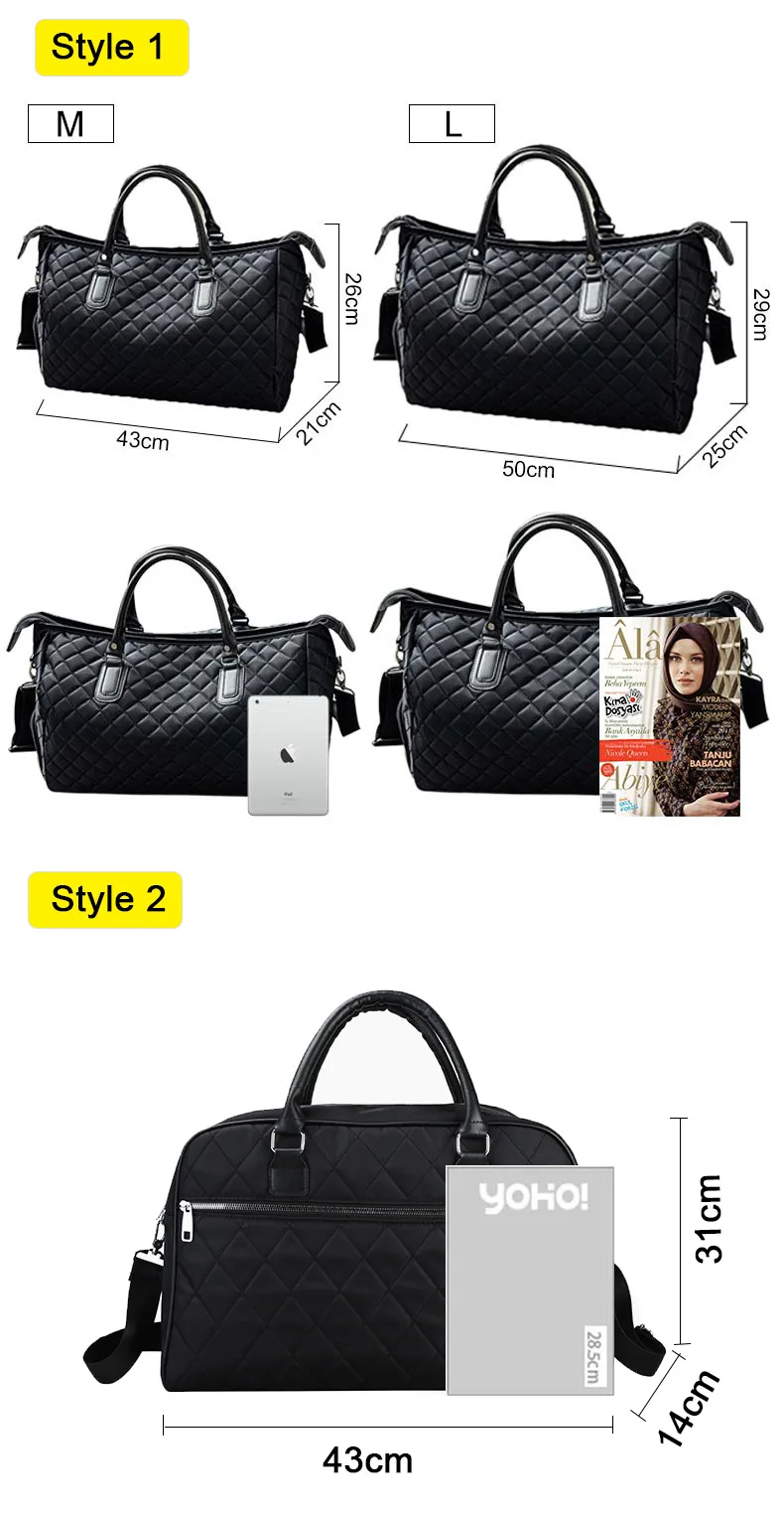 Diamond Lattice Gym Shoe Bags Sport Bag for Women Fitness Over the Shoulder Travel Luggage Bag Handbags Male Nylon Black XA745WD