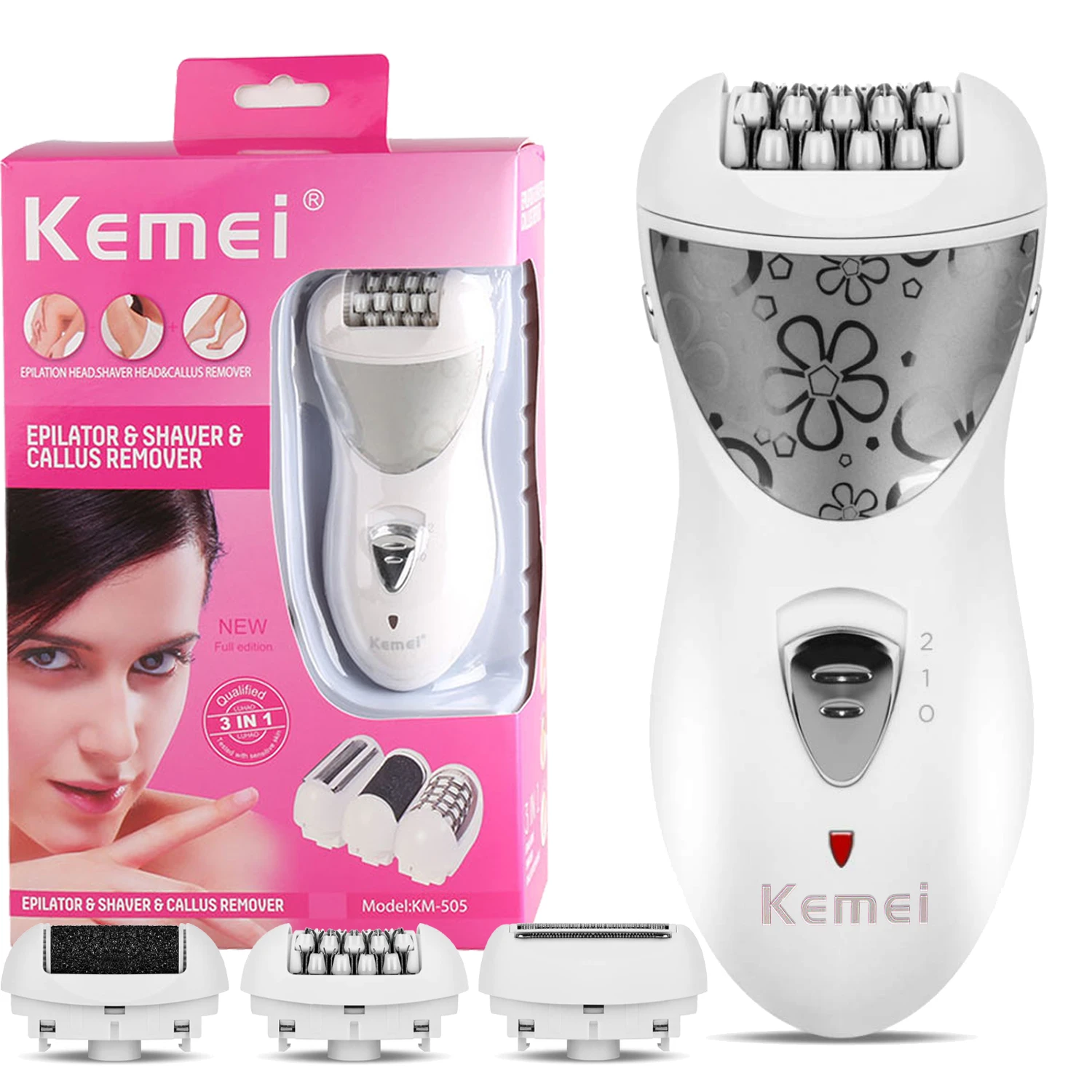 Kemei Epilator Rechargeable 3 In 1 Lady Hair Remover Shaver Electric Callus  Remover Depilador Removal For Women Foot Care Tools - Epilator - AliExpress