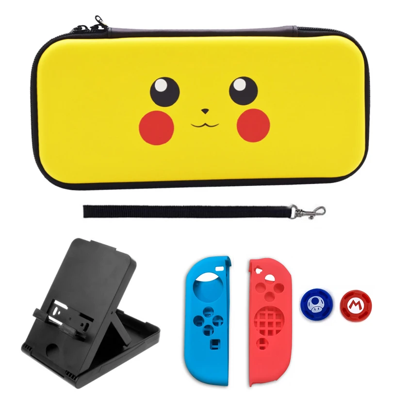 

7 in 1 Nintend Switch Accessories Carrying Storage Travel Bag+ Adjustable Stand+ Silicone Case Analog Caps for Nintendo Switch