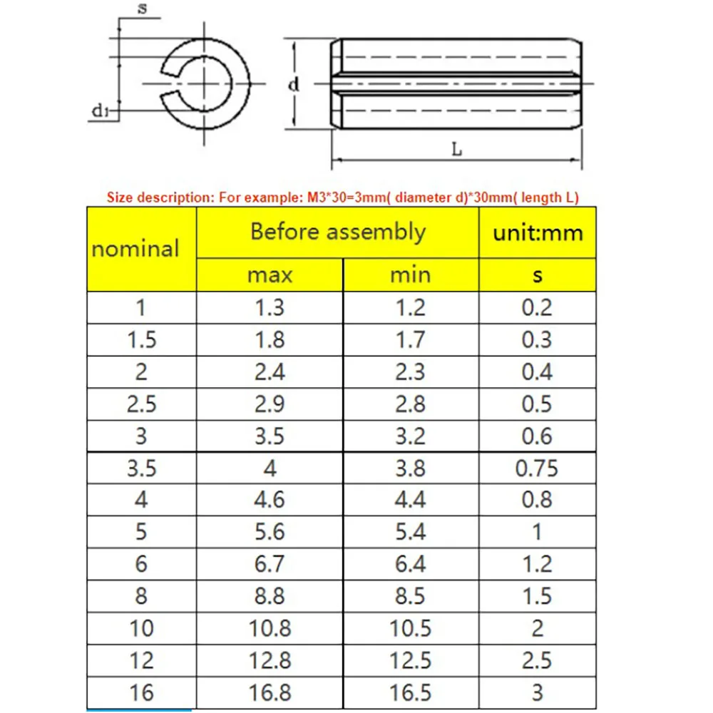 Split Spring Dowel Tension Roll Pin Elastic Cylindrical Cotter Pin Dowel Elastic Cylindrical Slotted Carbon Steel GB