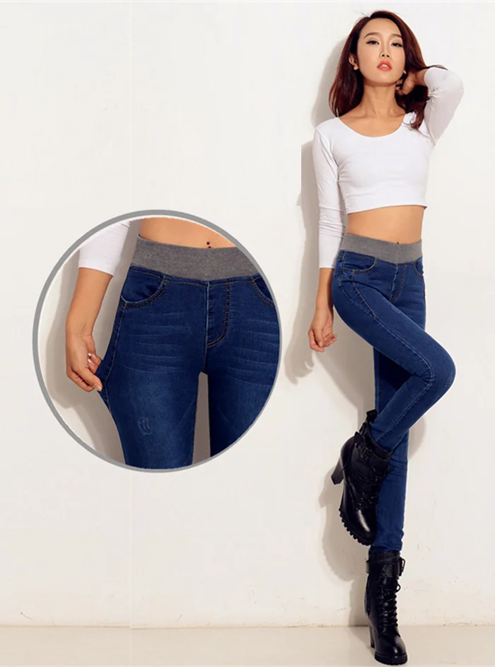 Зимние джинсы для женщин, эластичные узкие теплые джинсовые штаны, плотные узкие брюки с высокой талией, женские осенние джинсы, брюки