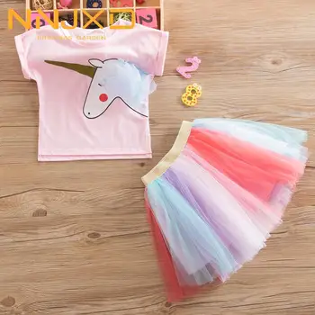 

2 Year Birthday Unicorn Outfits for Girls Unicorn Dress Rainbow Baby Girl Party Dresses Cute Cartoon Pattern Clothes Vestidos