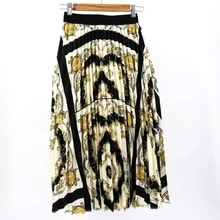 Европейский и американский стиль Печать длинный абзац большой размер плиссированная юбка средняя талия юбка женский эластичный пояс юбка