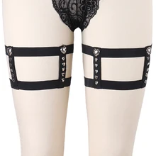 В форме сердца заклепки черный Harneess подвязки Пастель Готический организм бондаж ремни для сексуального нижнего белья чулки подвязки Панк рейв-клетка для тела