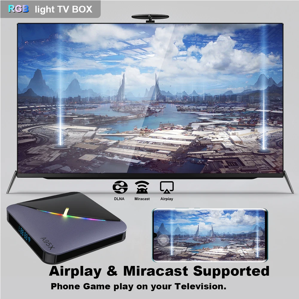 RGB светильник ТВ коробка A95XF3 Android 9,0 Amlogic S905X3 4 Гб 64 ГБ 32 ГБ двойной Wifi 8K 75fps Netflix Youtube медиаплеер 2GB16GB