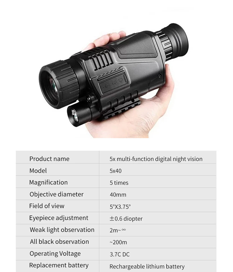 5X40 HD разрешение монокуляр ночного видения инструмент может делать фотографии и видео день и ночь инфракрасный телескоп для охоты