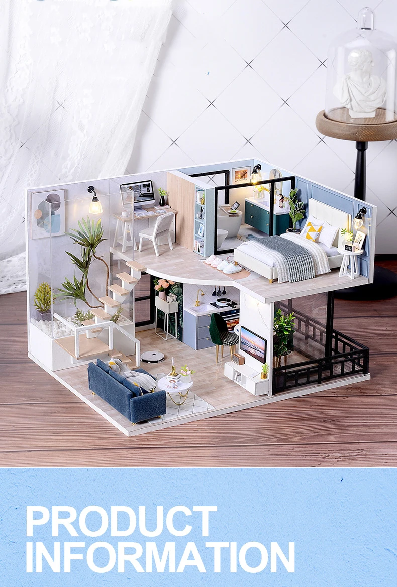 miniatura com móveis, light moder, loft roombox