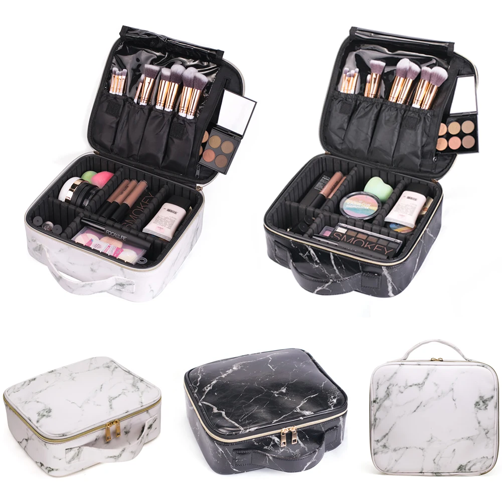Местный запас Новая профессиональная сумка для макияжа модная каменная печать портативная косметичка ящик для хранения в путешествии черный белый