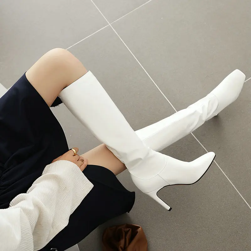 Plus Size 34-43 Women Knee High Boots New Design Fur Warm Winter Fashion High Heel Botas Footwear women knee boots