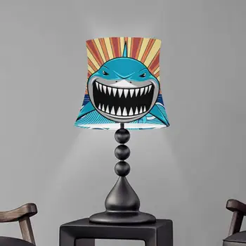 

Art Deco Cloth Lamp Shades With Iron Bracket Cool Animal Cartoon Shark Mouth Printting Chandelier Fabric Lampshade Light Cover