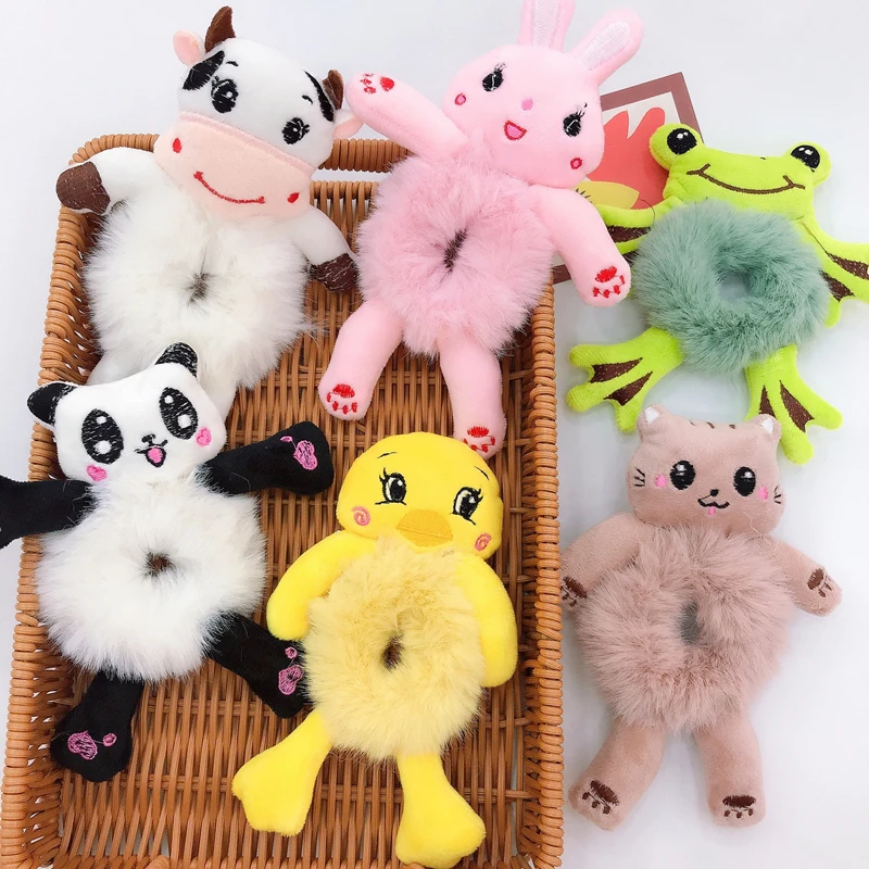 New Kawaii Elastic Plush Hair Loop For Girls Cartoon Furry Ties Stuffed Animal Scrunchies Ponytail Headband Accessorie |