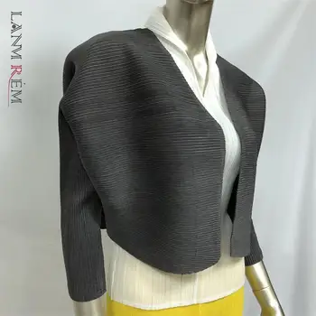 

LANMREM can ship pleated short tyle Loose Coat for women Small Loose Coat v collar Cardigan Self-cultivation Niche clothes YH845