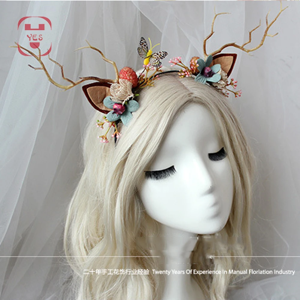 Светодиодный олень обруч на голову с рогами Рождественский олень цветок уха осветить заколка для волос в форме короны ободок для вечеринки Свадебные украшения подарок