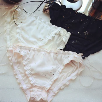 

New Bling Stars Ruffles Panties Women Intimates Comfortable Breathable Cute Briefs With Bow Female Underwear