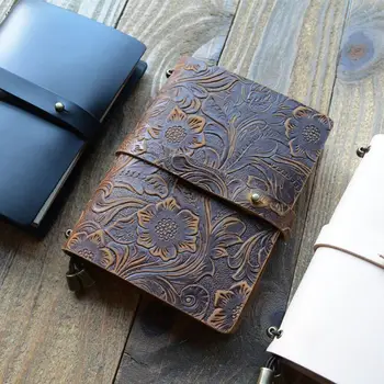 

Vintage Carved Flower Cowhide Notebook Leather Cover Journey Notebook Diary Notapad School Office Supply C26