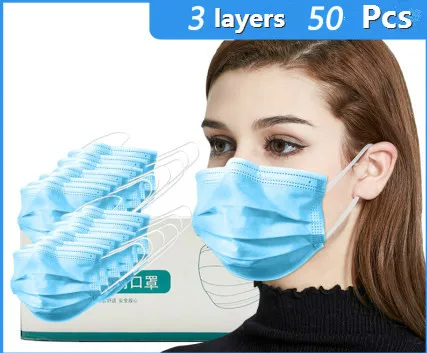 

50 Pcs 3 Layers Disposable Protective Face Mouth Masks Unisex Prevent Anti Virus Bacteria Safety Mask