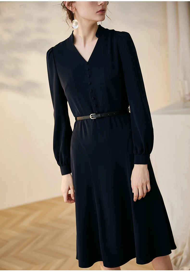 Intellectual OL simple dress female 2020 new temperament dark blue slim skirt