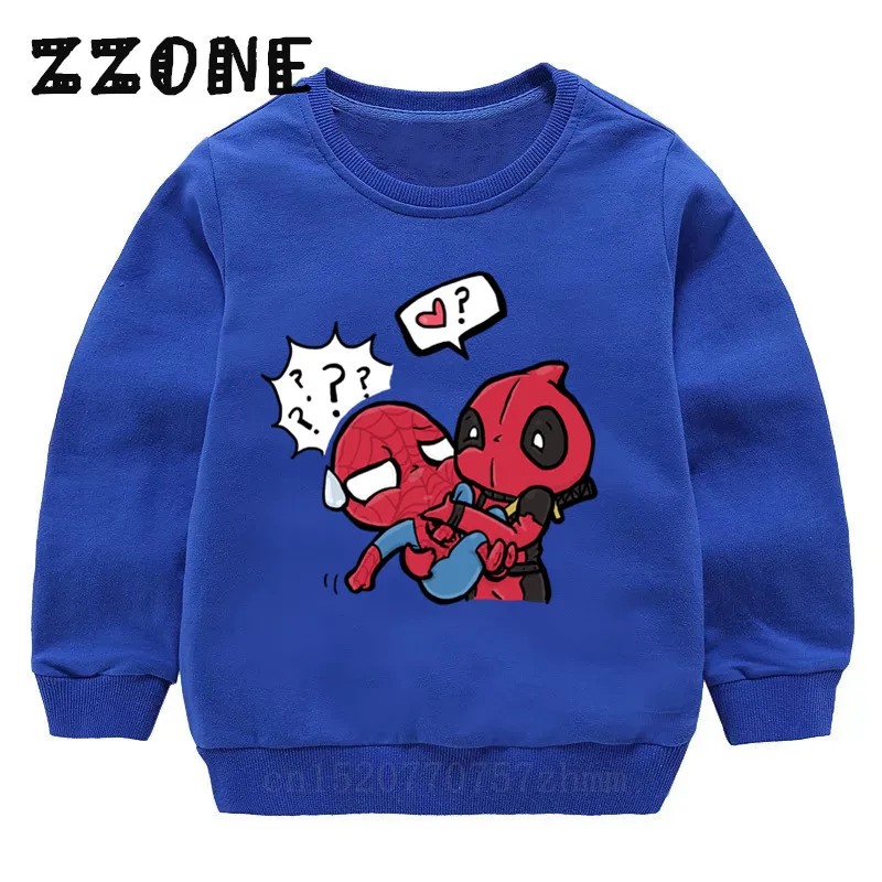 2407E-Blue Детские толстовки с капюшоном детские свитера с изображением смешной Дэдпул и Человека-паука хлопковый пуловер для малышей топы для девочек и мальчиков, осенняя одежда KYT2407 - Цвет: 2407E-Blue
