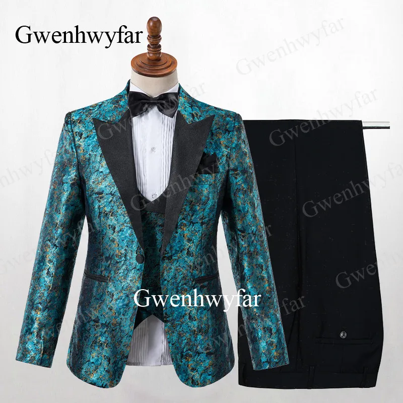 color 5 Gwenhwyfar, мужские смокинги, на заказ, трещины, камень, жаккардовые костюмы, пиковая куртка с лацканами, бархатный жилет, черные штаны, облегающие смокинги для свадьбы - Цвет: color 5