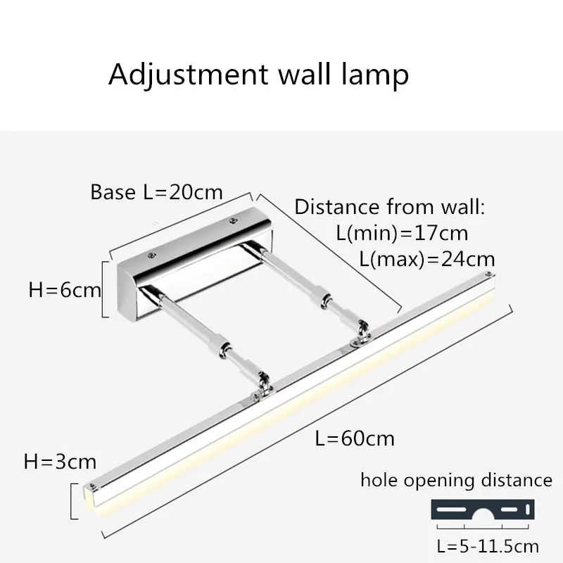 Регулируемый светодиодный зеркальный светильник 40/50/60/70 см x 9 см/12/14/16 Вт AC110-240V Водонепроницаемый современные косметические акриловые настенный светильник для Ванная комната Светильник