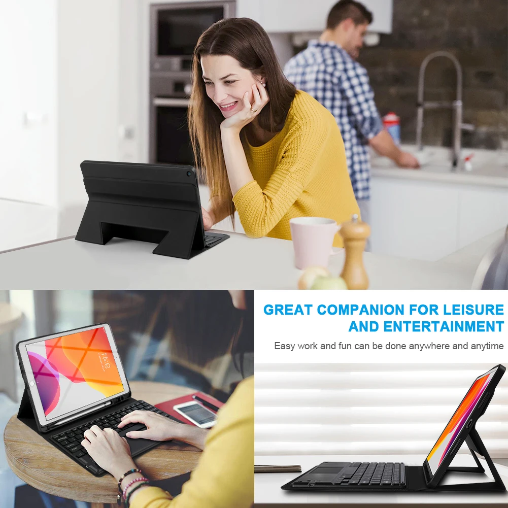 Russian Keyboard Case For iPad 10.2 2019 Case PU Leather Flip Stand Bluetooth Touchpad Keyboard Tab