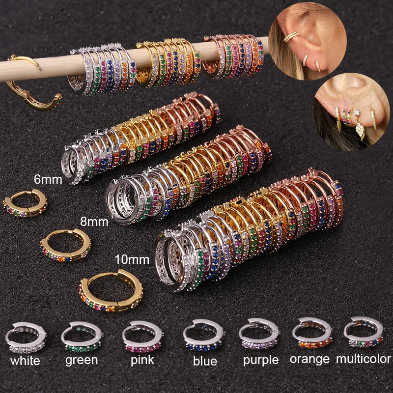 

Sellsets 1pc 6mm/8mm/10mm Multicolor Cz Hoop Cartilage Earring Helix Tragus Daith Conch Rook Snug Ear Piercing Jewelry