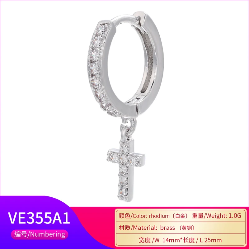 ZHUKOU 2021 NEW Gold/Silver color small hoop Earrings crystal mini cross hoop earrings for women Fashion jewelry wholesale VE355 ZHUKOU 2021 NEW Gold/Silver color small hoop Earrings crystal mini cross hoop earrings for women Fashion jewelry wholesale VE355