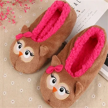 

Autumn Winter Women Indoor Slippers Cartoon Panda Owl Warm Plush Casual Girls Cute Non-slip Home Shoes Kids Child One Size 23cm