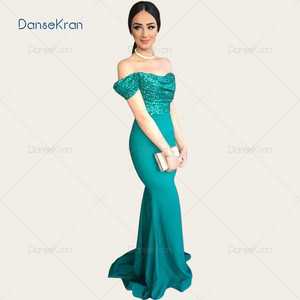 

Sparkly Green Sequin Mermaid Prom Dresses Off The Shoulder Formal Evening Gowns Zipper Up Back Maxi Dresses For Party