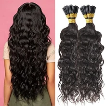 

Water Wave I Tip Human Hair Extension Micrllink Pre Bonded Brazilian Remy Stick I Tip Hair Loose Wave Micro Beads 100g 100pcs